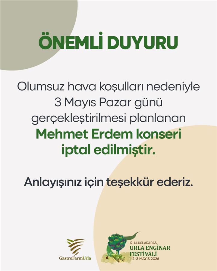 MEHMET ERDEM KONSERİ İPTAL DUYURUSU 